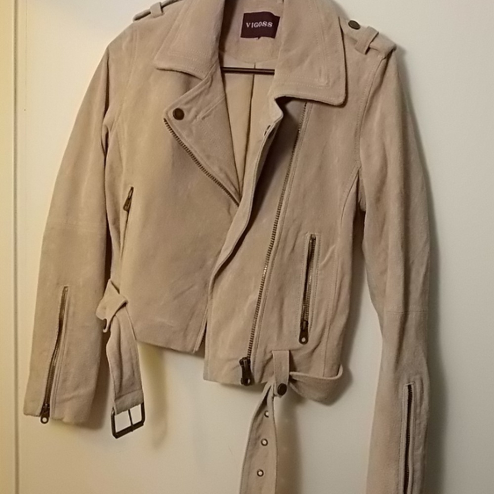 beige jacket Faux leather jacket